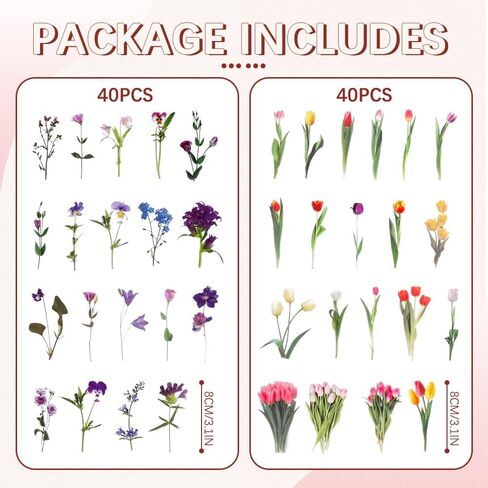 Transparent Flower Stickers for Scrapbooking, 80Pcs Self-Adhesive Nature Plant Floral Stickers, Colorful Clear Press Flower Sticker for Scrapbooking Journaling Laptops DIY Craft Daily Planner in Saudi Arabia