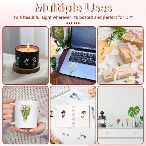 Transparent Flower Stickers for Scrapbooking, 80Pcs Self-Adhesive Nature Plant Floral Stickers, Colorful Clear Press Flower Sticker for Scrapbooking Journaling Laptops DIY Craft Daily Planner in Saudi Arabia