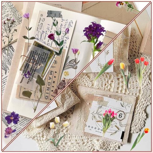 Transparent Flower Stickers for Scrapbooking, 80Pcs Self-Adhesive Nature Plant Floral Stickers, Colorful Clear Press Flower Sticker for Scrapbooking Journaling Laptops DIY Craft Daily Planner in Saudi Arabia