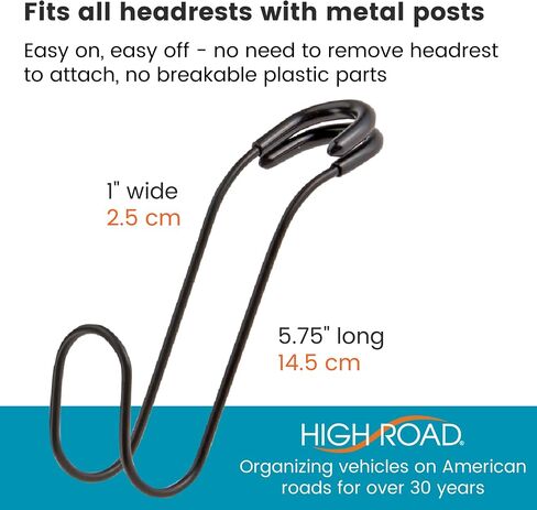 High Road Anbreakable Car Bag Hooks - خطافات كبيرة من مقعد السيارة للمحفظة ، حقيبة الظهر ، المعاطف ، القبعات والأكياس الثقيلة التي تصل إلى 40 رطلاً - مرفق آمن يناسب جميع منشورات مسند الرأس ، عبوة 2 in Kuwait