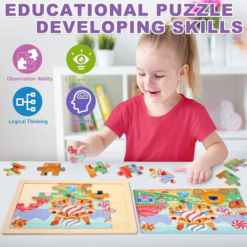 Wooden Puzzles for Kids Age 3 4 5 Year Old, 4 Pack 24 Pcs Toddler Jigsaw Puzzles for Girl Boy Geography Space Activities Preschool Learning Educational Birthday Gift Travel Autistic Wooden Toys in Kuwait