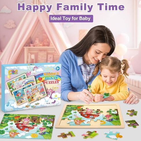 Wooden Puzzles for Kids Age 3 4 5 Year Old, 4 Pack 24 Pcs Toddler Jigsaw Puzzles for Girl Boy Geography Space Activities Preschool Learning Educational Birthday Gift Travel Autistic Wooden Toys in Kuwait