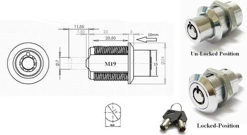 قفل القفل مفتاح سبيكة الزنك أسطوانة أنبوبي 19 مم 7 دبابيس الدفع الأنبوبية في القفل 1pcs (مفتاح مختلف) in Kuwait