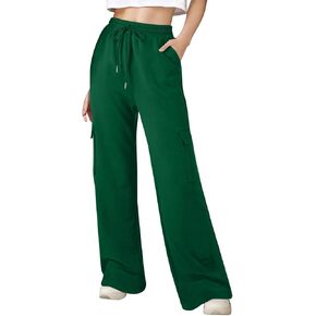سروال رياضي عالي الخصر للسيدات مع جيوب واسعة الساق الساق السفرف فضفاضة السراويل الناعمة ساق مستقيمة ناعمة in Kuwait
