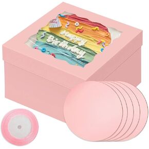 BakePacker 36pcs 12x12x8 بوصة صناديق كعكة مع نافذة - 18 عبوات صناديق وألواح كعكة بيضاء + 10 أمتار شريط الحرير in Kuwait