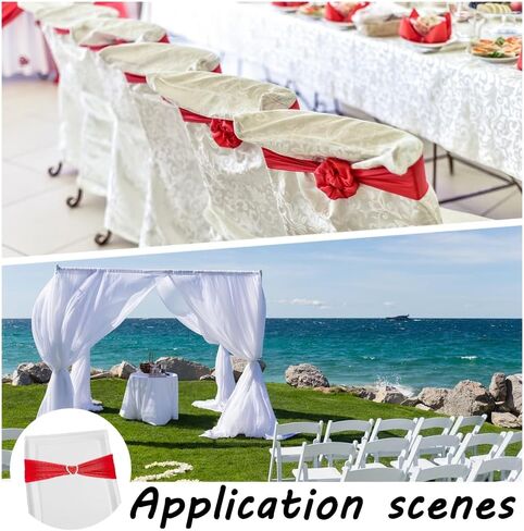 AHANDMAKER 10 Pcs Stretch Spandex Chair Bands Red Universal Elastic Chair Sashes Bows Without Buckle Chair Cover Band for Wedding Party Hotel Event Ceremony Reception Banquet Decorations in Saudi Arabia