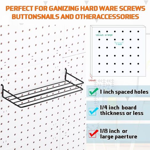 Blulu 6 Pack Small Pegboard Shelf Pegboard Hooks ، الجدار المعدني الجرف الجرف لمرآب غرفة نوم المنزل ، أسود in Saudi Arabia