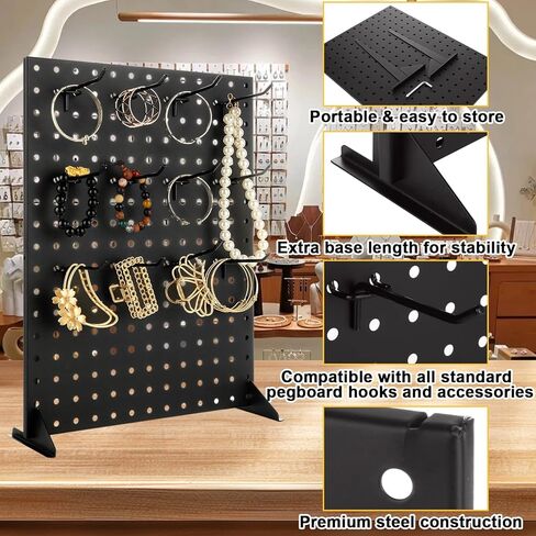 SHUESS 2Pcs Metal Peg Board Display Stand with 24 Peg Hooks Tabletop Pegboard Display Merchandise Display Rack for Selling Accessories, Display Stands for Boutique, Stores, Vendors & Events (17x13 Inch) in Saudi Arabia