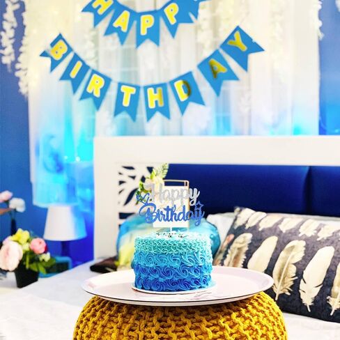 Rose Gold & Silver Glitter "Happy Birthday" Cake Topper - Glitter Paper & Stick - جاهز للاستخدام in Saudi Arabia