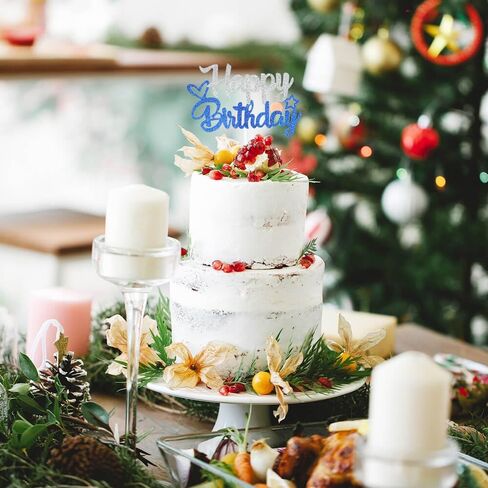 Rose Gold & Silver Glitter "Happy Birthday" Cake Topper - Glitter Paper & Stick - جاهز للاستخدام in Saudi Arabia