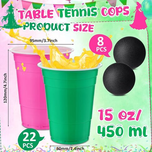 30 PCS CUP TABLE TENNIS GAME SET 22 COSTION PAST CUPS 15 OZ و 8 كرات سوداء قابلة لإعادة الاستخدام باللونين الوردي والكؤوس الخضراء للمشروبات عيد ميلاد عيد الميلاد عيد الميلاد العام الجديد ألعاب الحفلات in Kuwait