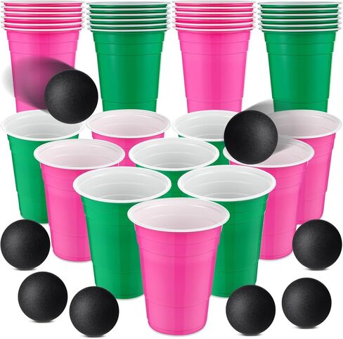 30 PCS CUP TABLE TENNIS GAME SET 22 COSTION PAST CUPS 15 OZ و 8 كرات سوداء قابلة لإعادة الاستخدام باللونين الوردي والكؤوس الخضراء للمشروبات عيد ميلاد عيد الميلاد عيد الميلاد العام الجديد ألعاب الحفلات in Kuwait