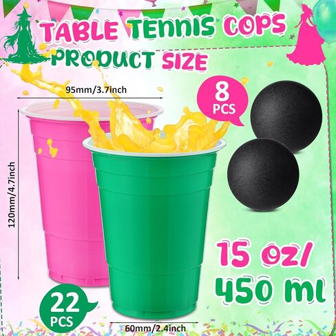 30 PCS CUP TABLE TENNIS GAME SET 22 COSTION PAST CUPS 15 OZ و 8 كرات سوداء قابلة لإعادة الاستخدام باللونين الوردي والكؤوس الخضراء للمشروبات عيد ميلاد عيد الميلاد عيد الميلاد العام الجديد ألعاب الحفلات in Kuwait