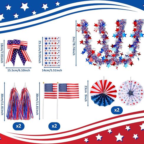 4th of July Bike Decoration Kit Parade Patriotic Red White and Blue Tinsel Garlands Bike Streamers American Bow USA Flags Star Stickers Bicycle Decorations for Independence Day in Saudi Arabia