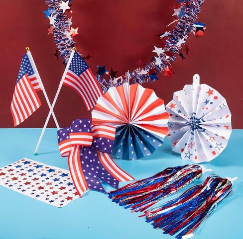 4th of July Bike Decoration Kit Parade Patriotic Red White and Blue Tinsel Garlands Bike Streamers American Bow USA Flags Star Stickers Bicycle Decorations for Independence Day in Saudi Arabia