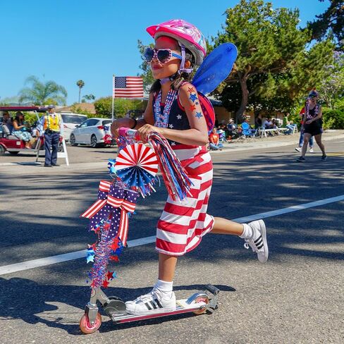 4th of July Bike Decoration Kit Parade Patriotic Red White and Blue Tinsel Garlands Bike Streamers American Bow USA Flags Star Stickers Bicycle Decorations for Independence Day in Saudi Arabia