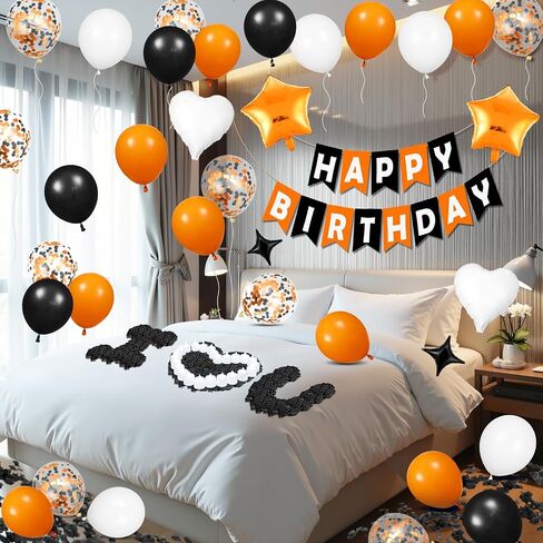 Blue Happy Birthday Balloons Decorations Royal Blue Silver Birthday Balloons Letters Banner 6 Pcs Star Balloons Blue Artificial Rose Petals 24 Flameless LED Candles for Bedroom Hotel Birthday Party in Saudi Arabia