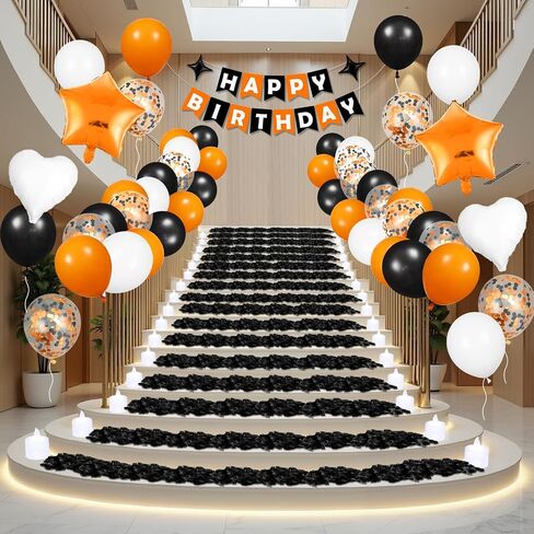 Blue Happy Birthday Balloons Decorations Royal Blue Silver Birthday Balloons Letters Banner 6 Pcs Star Balloons Blue Artificial Rose Petals 24 Flameless LED Candles for Bedroom Hotel Birthday Party in Saudi Arabia