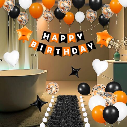Blue Happy Birthday Balloons Decorations Royal Blue Silver Birthday Balloons Letters Banner 6 Pcs Star Balloons Blue Artificial Rose Petals 24 Flameless LED Candles for Bedroom Hotel Birthday Party in Saudi Arabia