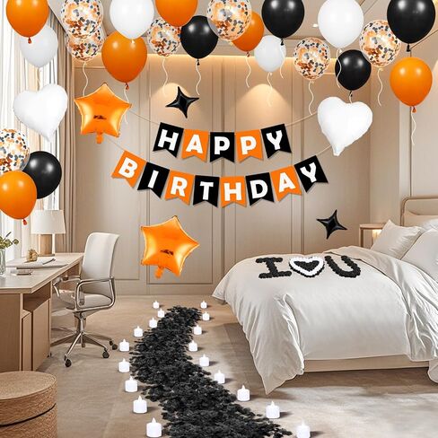Blue Happy Birthday Balloons Decorations Royal Blue Silver Birthday Balloons Letters Banner 6 Pcs Star Balloons Blue Artificial Rose Petals 24 Flameless LED Candles for Bedroom Hotel Birthday Party in Saudi Arabia