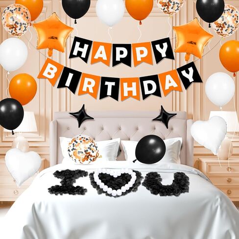 Blue Happy Birthday Balloons Decorations Royal Blue Silver Birthday Balloons Letters Banner 6 Pcs Star Balloons Blue Artificial Rose Petals 24 Flameless LED Candles for Bedroom Hotel Birthday Party in Saudi Arabia