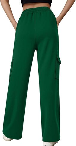 سروال رياضي عالي الخصر للسيدات مع جيوب واسعة الساق الساق السفرف فضفاضة السراويل الناعمة ساق مستقيمة ناعمة in Kuwait