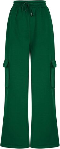 سروال رياضي عالي الخصر للسيدات مع جيوب واسعة الساق الساق السفرف فضفاضة السراويل الناعمة ساق مستقيمة ناعمة in Kuwait