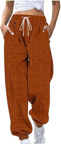 سروال صالة ساق عريضة للسيدات مع جيوب غير رسمية سروال بيجاما ناعم متماسك in Kuwait