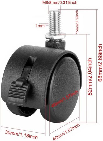 Swivel Caster Wheels, Black Nylon M8 Threaded Stem Caster Wheels, Heavy Duty Swivel Stem Casters Wheels Replacement for Furniture, Table, Cabinet, Shelf (1.5 Inch Stem Casters) in Saudi Arabia