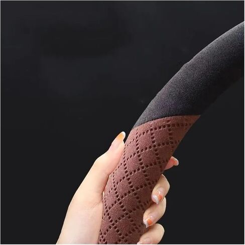 Carbon Fiber Steering Wheel Cover Car Steering Wheel Covers Cowhide Suede Steering Wheel Cover Wrap Universal 37-38cm Protector Universal Fit(D Shape Black Gray) in Saudi Arabia