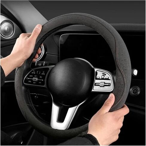 Carbon Fiber Steering Wheel Cover Orange Suede Car Steering Wheel Cover All Season Sweat Absorbing Slip Breathable Car Steering Covers Protector Universal Fit(Brown-O) in Saudi Arabia