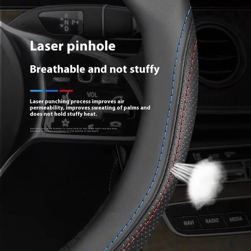 Carbon Fiber Steering Wheel Cover Steering Wheel Cover Fit For Passat/Golf 5 GTI Fit For Tiguan/TOUAREG Protector Universal Fit(D Leather Blue Red) in Saudi Arabia