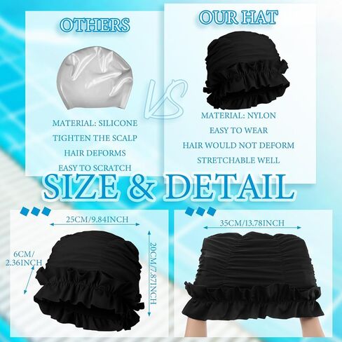 Soulchen 3 PCS CAP CAP Women Ontern مع حواف متكفرة من نايلون قطعة قماش للسباحة للنساء القبعات الاستحمام in Kuwait