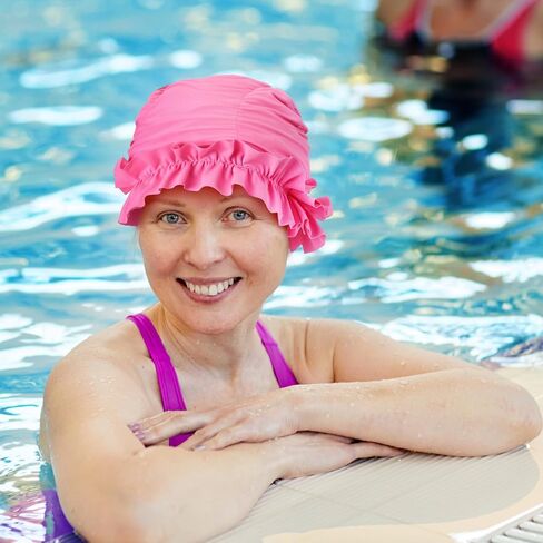 Soulchen 3 PCS CAP CAP Women Ontern مع حواف متكفرة من نايلون قطعة قماش للسباحة للنساء القبعات الاستحمام in Kuwait