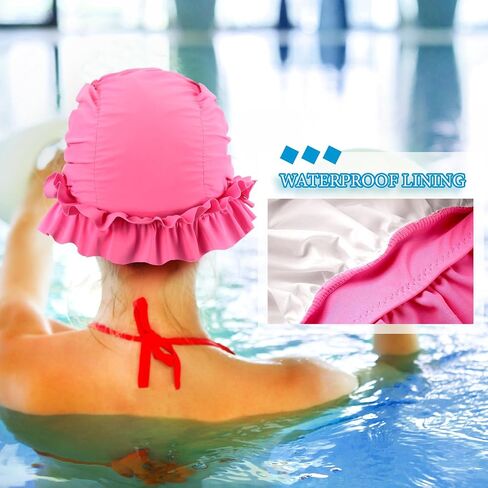 Soulchen 3 PCS CAP CAP Women Ontern مع حواف متكفرة من نايلون قطعة قماش للسباحة للنساء القبعات الاستحمام in Kuwait