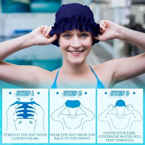 Soulchen 3 PCS CAP CAP Women Ontern مع حواف متكفرة من نايلون قطعة قماش للسباحة للنساء القبعات الاستحمام in Kuwait