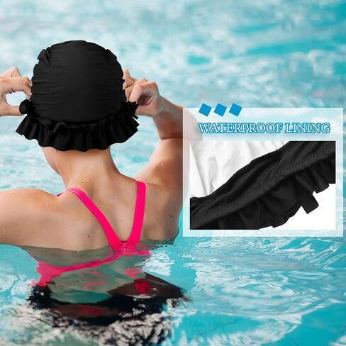 Soulchen 3 PCS CAP CAP Women Ontern مع حواف متكفرة من نايلون قطعة قماش للسباحة للنساء القبعات الاستحمام in Saudi Arabia