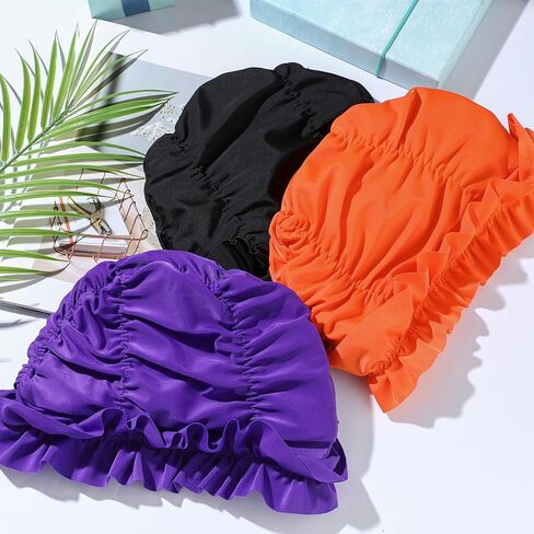 Soulchen 3 PCS CAP CAP Women Ontern مع حواف متكفرة من نايلون قطعة قماش للسباحة للنساء القبعات الاستحمام in Saudi Arabia