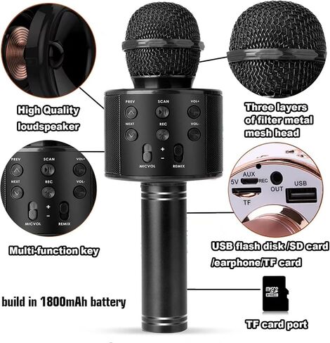 Wireless Bluetooth Karaoke Microphone Portable Handheld Mic Speaker 3-in-1 for All Smartphones Gifts Black in Saudi Arabia