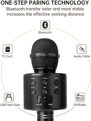 Wireless Bluetooth Karaoke Microphone Portable Handheld Mic Speaker 3-in-1 for All Smartphones Gifts Black in Saudi Arabia