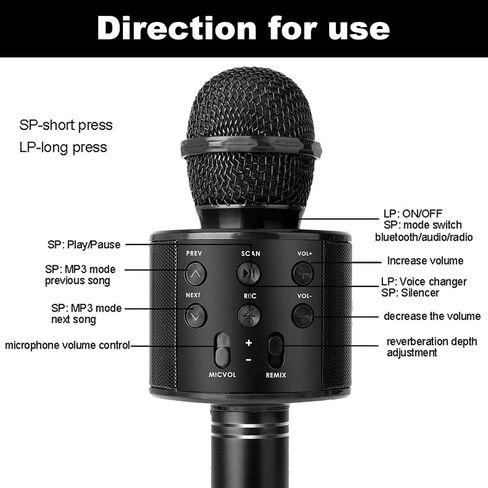 Wireless Bluetooth Karaoke Microphone Portable Handheld Mic Speaker 3-in-1 for All Smartphones Gifts Black in Saudi Arabia