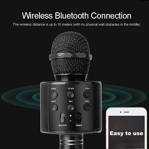 Wireless Bluetooth Karaoke Microphone Portable Handheld Mic Speaker 3-in-1 for All Smartphones Gifts Black in Saudi Arabia