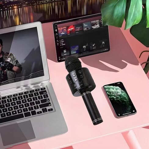 Wireless Bluetooth Karaoke Microphone Portable Handheld Mic Speaker 3-in-1 for All Smartphones Gifts Black in Saudi Arabia