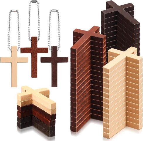 Bucherry 200 PCS Mini Wooden Cross Charm Small Wood Cross Prendant Hanging Ornament for Men Women Diy Necklace Starring Jewelry Mark in Kuwait