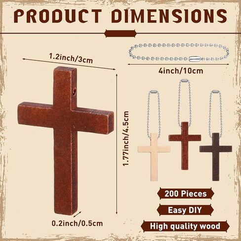 Bucherry 200 PCS Mini Wooden Cross Charm Small Wood Cross Prendant Hanging Ornament for Men Women Diy Necklace Starring Jewelry Mark in Kuwait