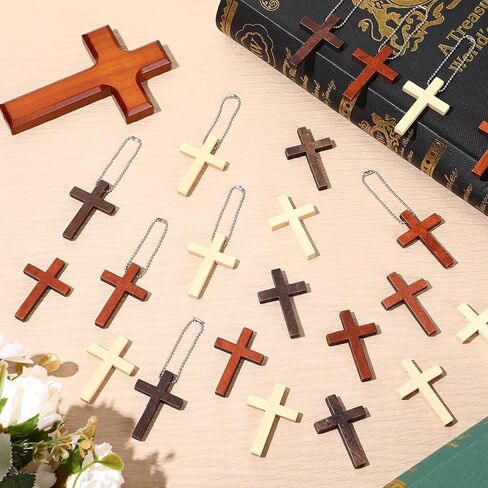 Bucherry 200 PCS Mini Wooden Cross Charm Small Wood Cross Prendant Hanging Ornament for Men Women Diy Necklace Starring Jewelry Mark in Kuwait