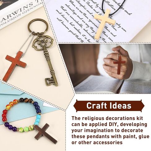 Bucherry 200 PCS Mini Wooden Cross Charm Small Wood Cross Prendant Hanging Ornament for Men Women Diy Necklace Starring Jewelry Mark in Kuwait