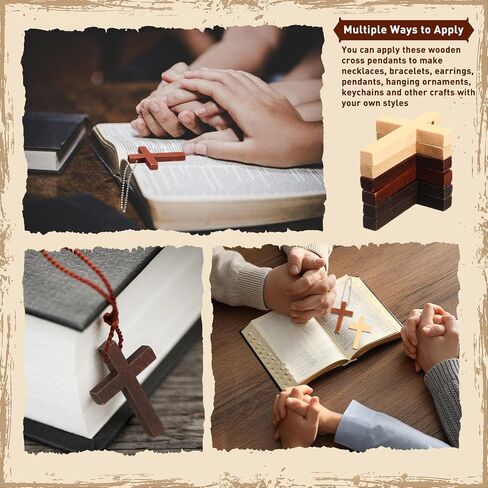 Bucherry 200 PCS Mini Wooden Cross Charm Small Wood Cross Prendant Hanging Ornament for Men Women Diy Necklace Starring Jewelry Mark in Kuwait