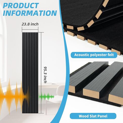 Art3d Acoustic Wood Slat Wall لوحة مع تصميم لفة-95.3 × 23.8 بوصة ألواح امتصاص الصوت لأعمدة غرفة المعيش in Kuwait