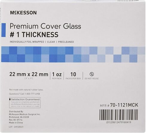 زجاج غطاء مميز McKesson ، سماكة #1 ، زجاج غطاء المجهر ، واضح ، مسبق ، 22 مم × 22 مم ، 1 عدد in Saudi Arabia